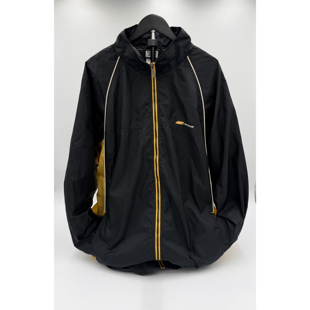Reebok XL Black Yellow Nylon Jacket Full Zip Colorblock